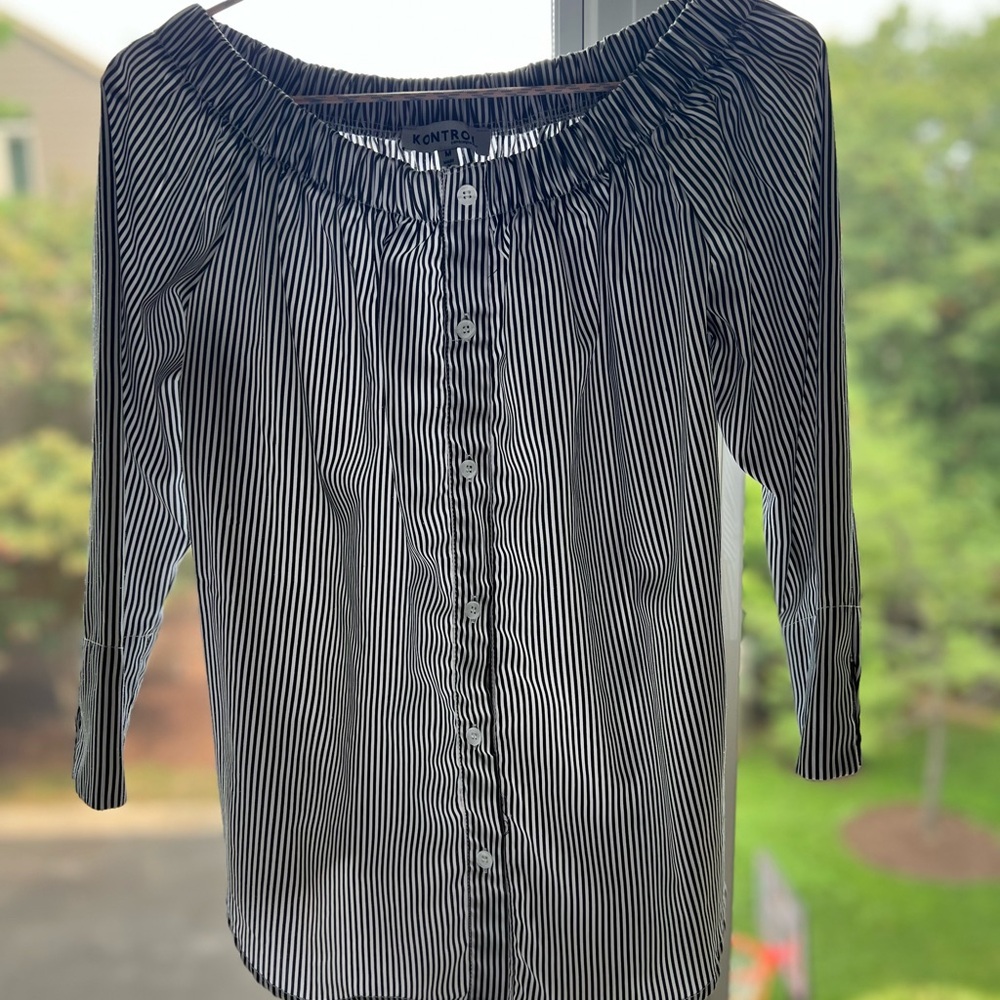 Kontrol contemporary dark & grey striped blouse